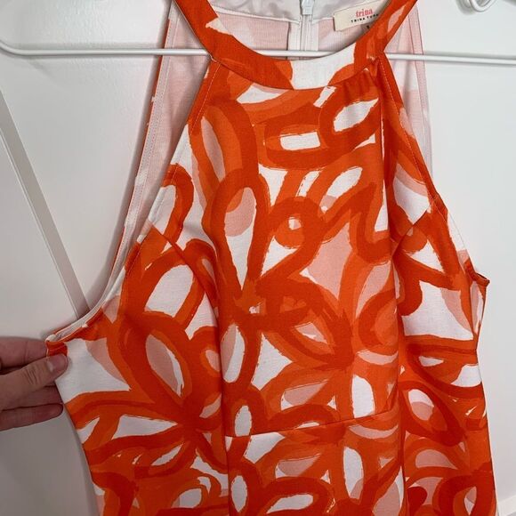 Trina Turk Halter Neck Dress Orange and White Size 6 - Picture 3 of 13